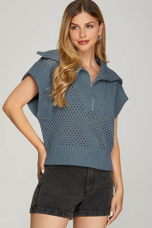 Dusty Blue Quarter Zip Top