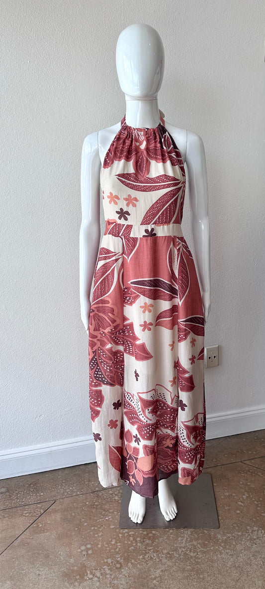 Brown Multicolored Halter Maxi Dress