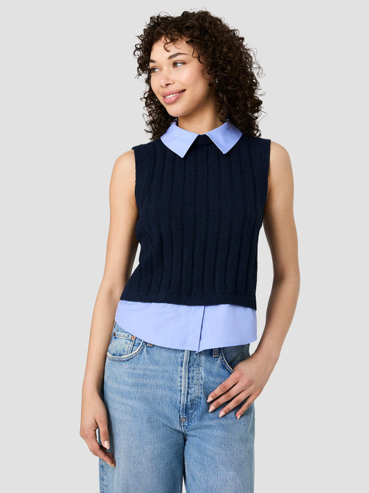 Aleyna Knit Poplin Collared Vest