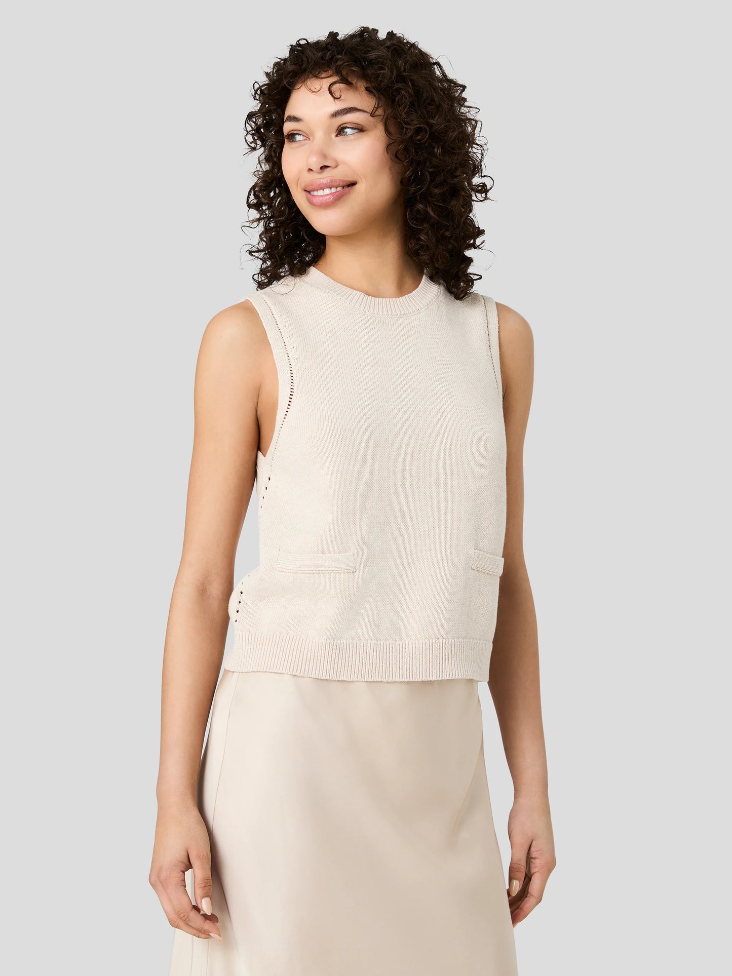 Mozart Sleeveless Pointelle Border Top