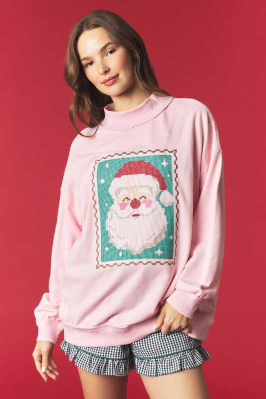 Santa Stamp Mock Neck Sweatshirt
