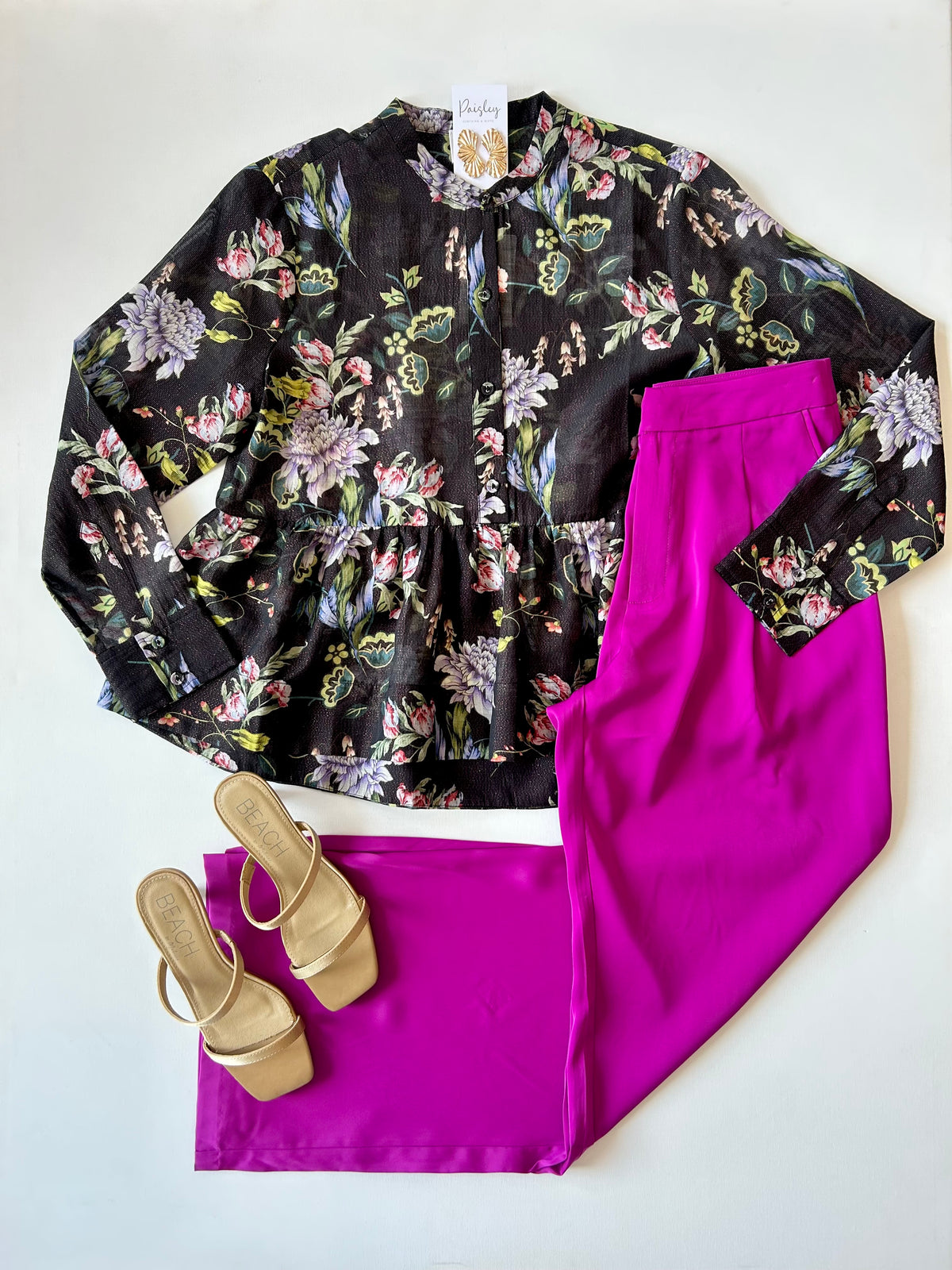 Midnight Garden Flounced Hem Shirt