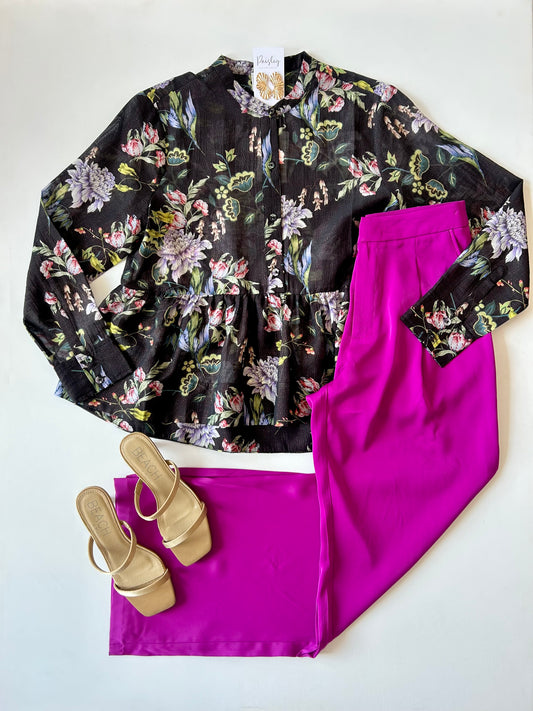 Midnight Garden Flounced Hem Shirt