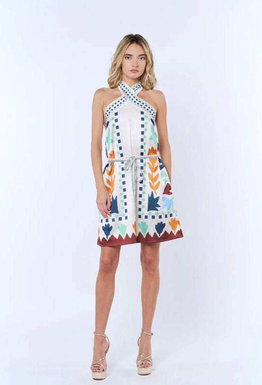 Lio Abstract Print Halter Mini Dress