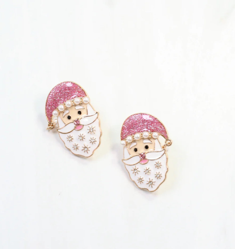 Santa Enamel and Pearl Earring Pink