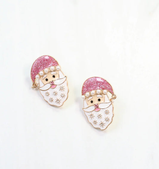 Santa Enamel and Pearl Earring Pink