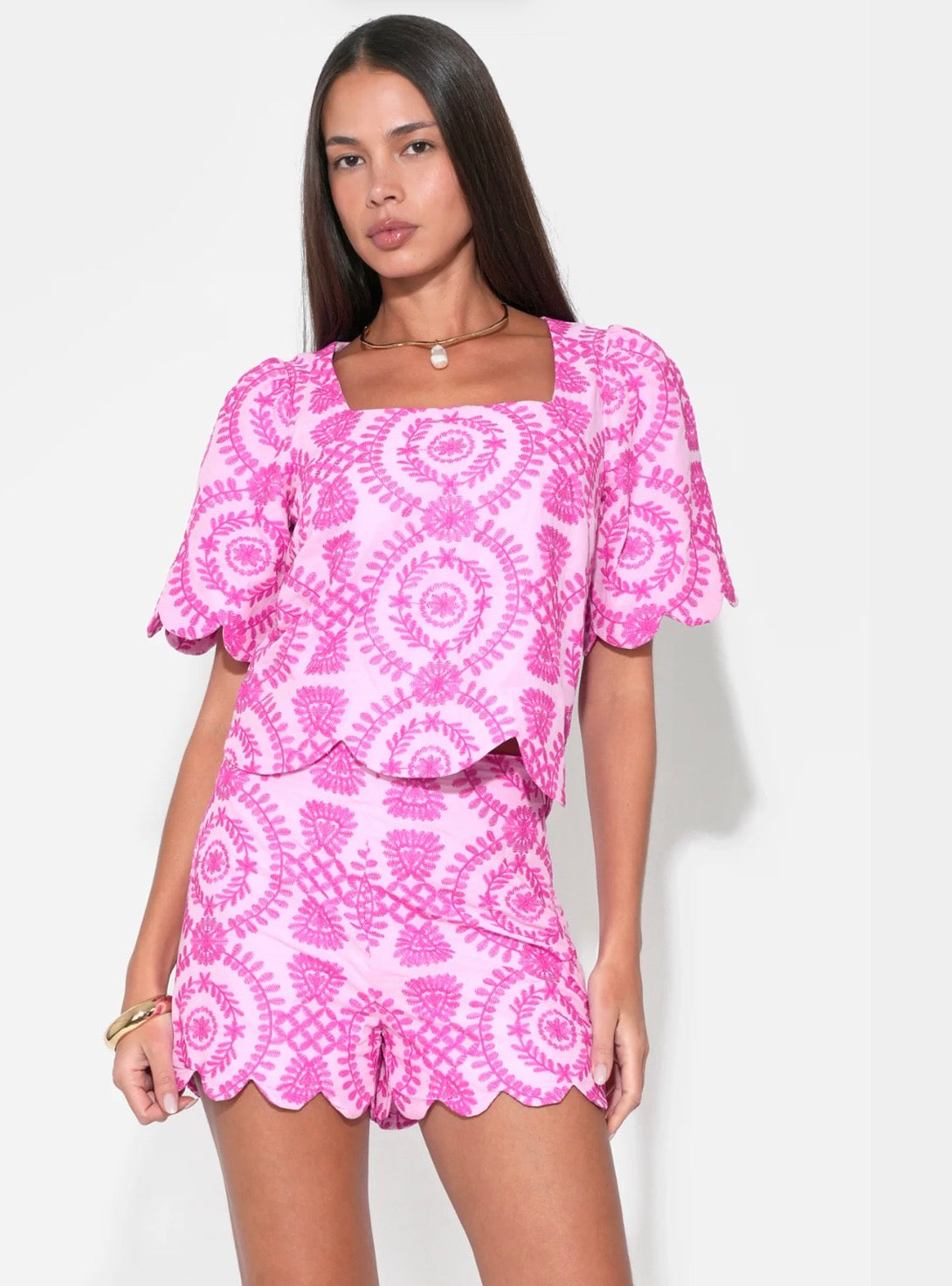 Hadley Square Neck Embroidery Scallop Top