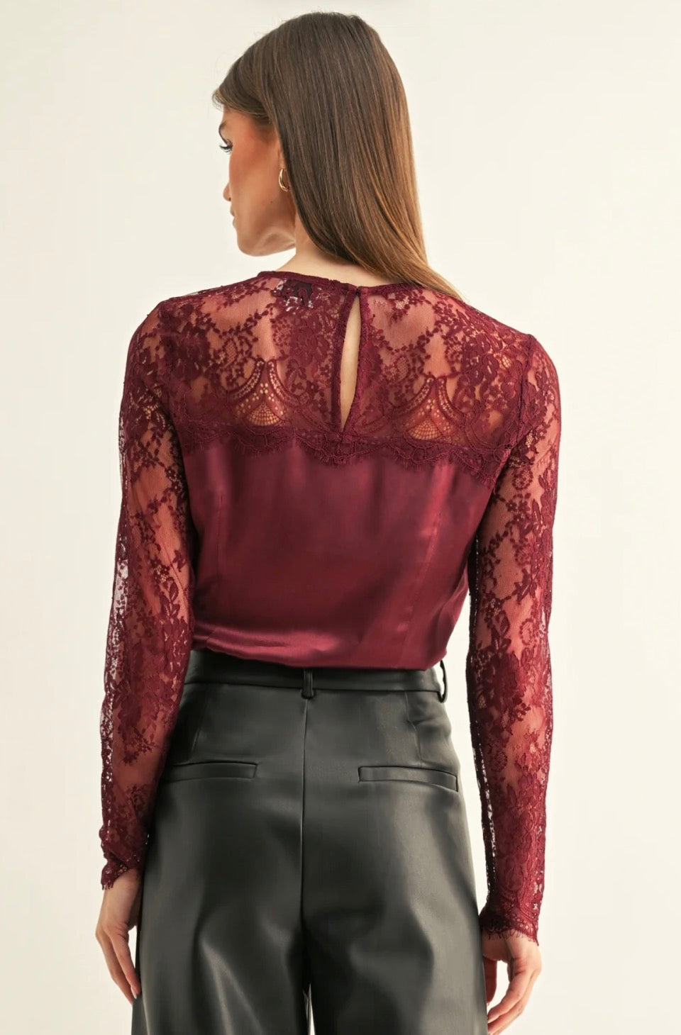 Kataleya Lace Contrast Long Sleeve Top
