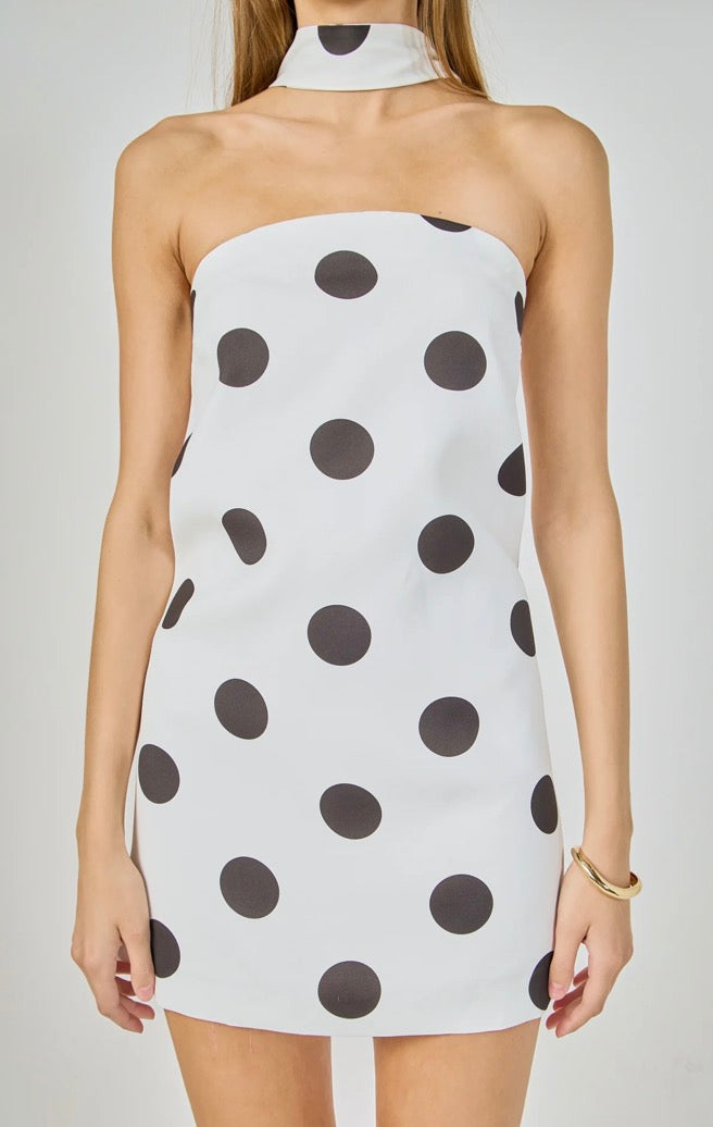 Polka Dot Choker Tie Mini Dress