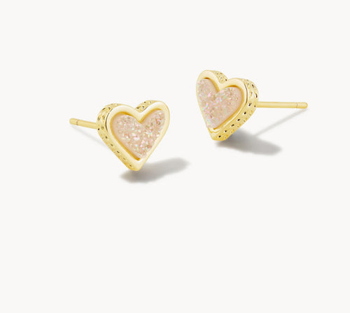 Framed Ari Heart Stud Earring inn gold Iridescent Drusy