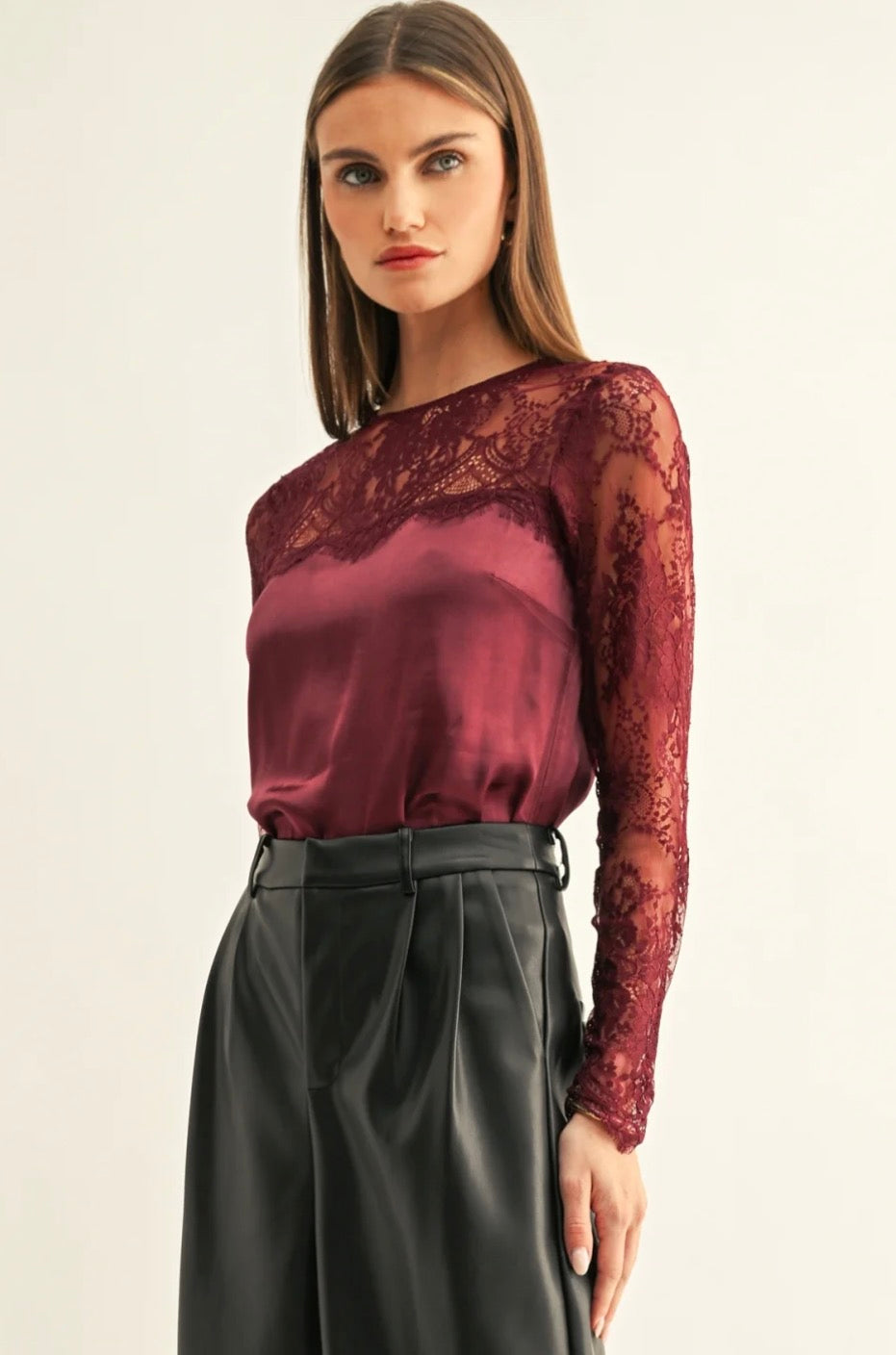 Kataleya Lace Contrast Long Sleeve Top