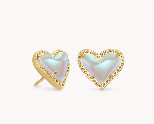 Ari Heart Gold Stud Earrings in Dichroic Glass