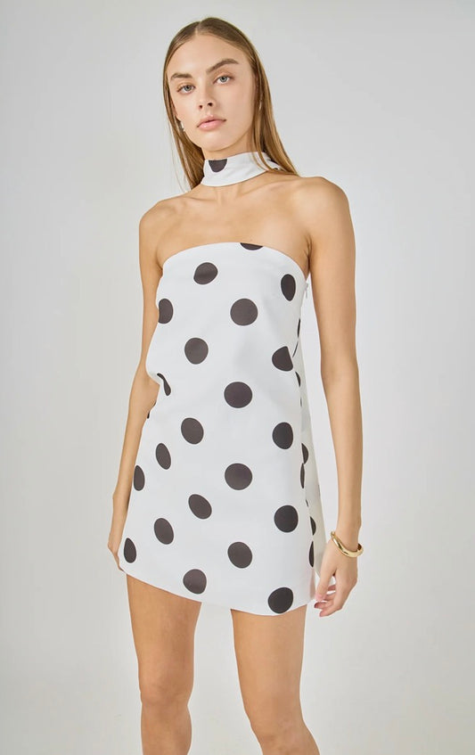 Polka Dot Choker Tie Mini Dress