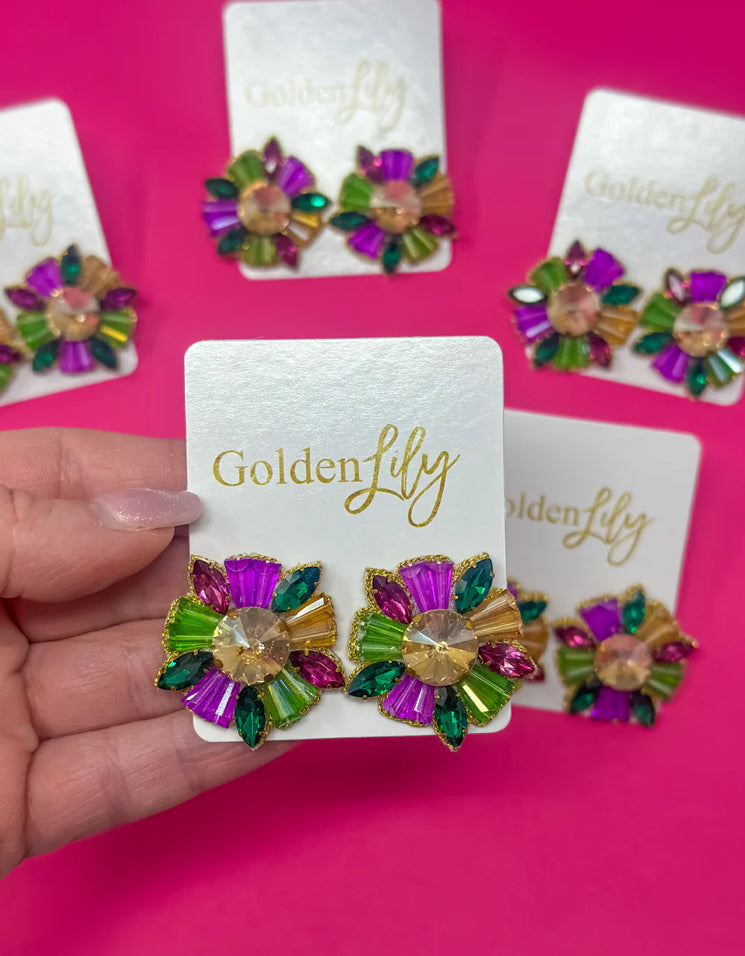 Mardi Gras Bead Burst Earrings