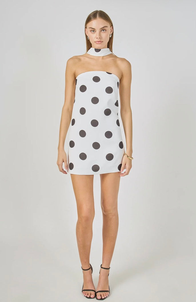 Polka Dot Choker Tie Mini Dress