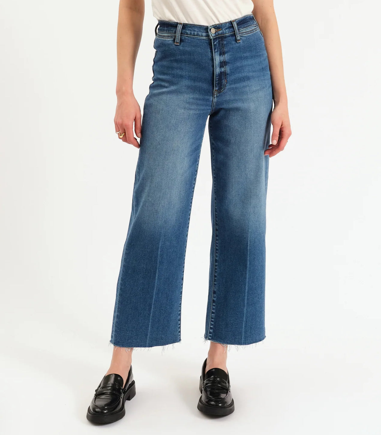 Pleaser High Rise Wide Ankle In Indigo Wave