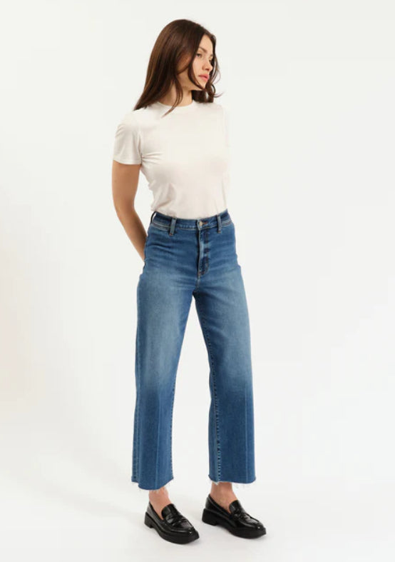 Pleaser High Rise Wide Ankle In Indigo Wave