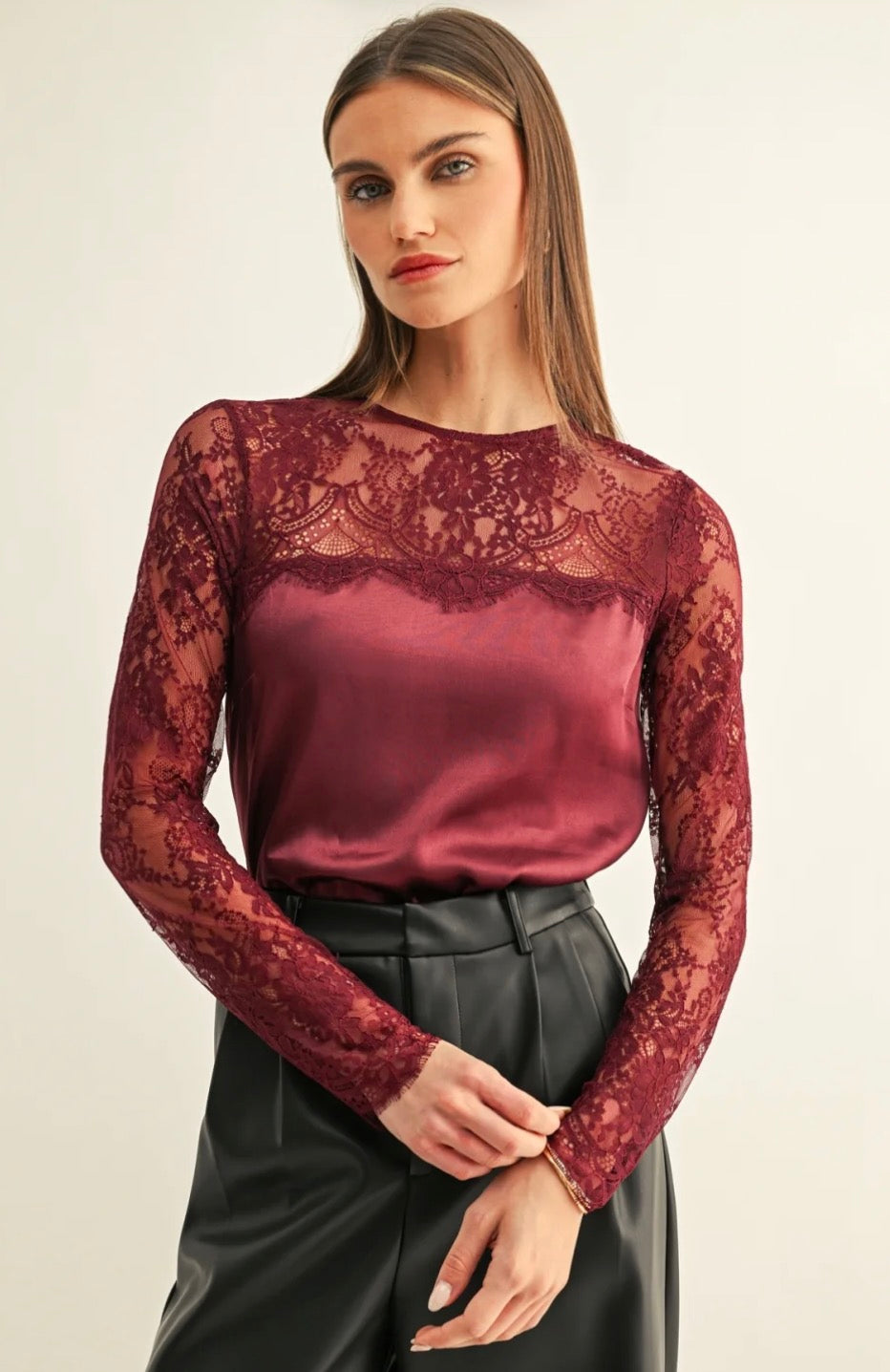 Kataleya Lace Contrast Long Sleeve Top