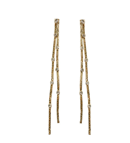 Diamond Dotted Gold Duster Statement Earrings