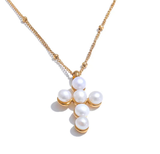 Pearl Cross Pendant Necklace