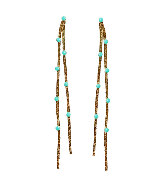 Turquoise Dotted Gold Duster Statement Earrings
