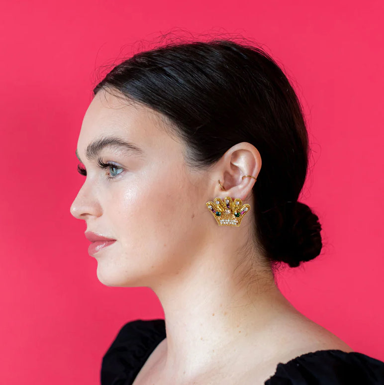 Mardi Gras Mini Crown Studs