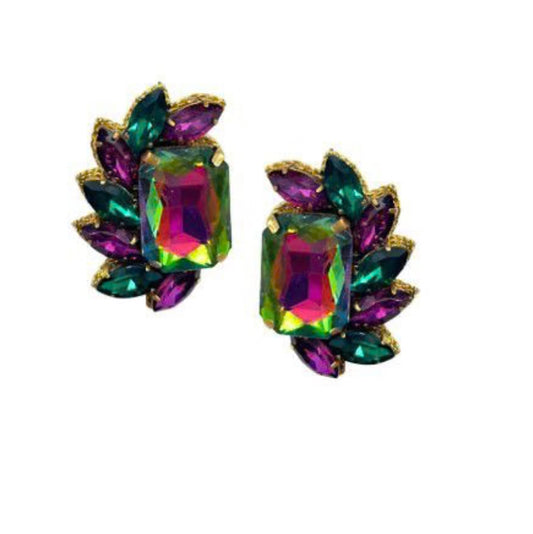 Mardi Gras Iridescent Fan Stud Earrings