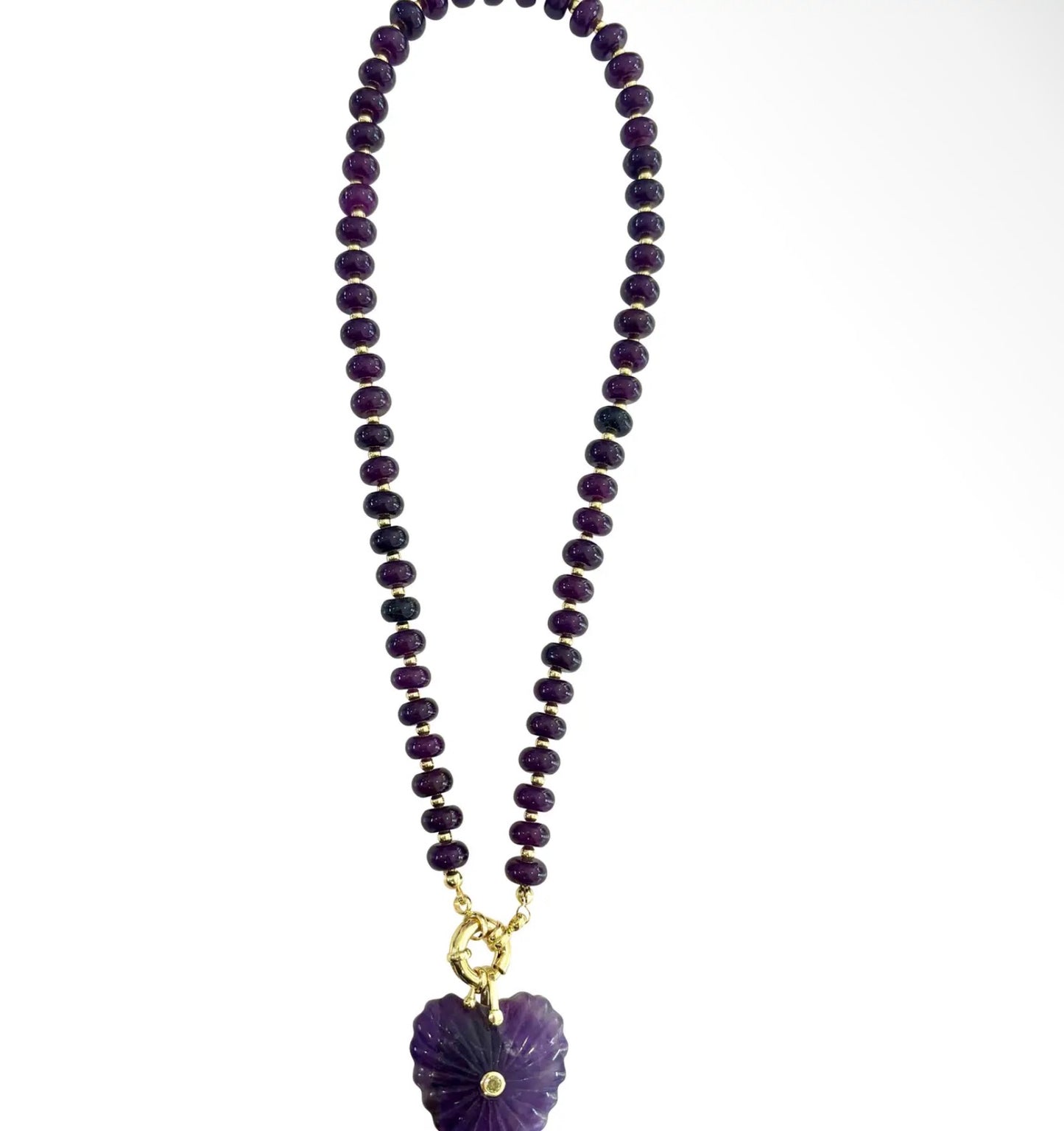 Kendall Beaded Necklace With Heart Pendant- Purple