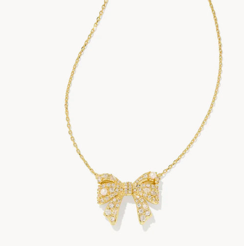 Krista Bow Pendant Necklace Gold White Mix