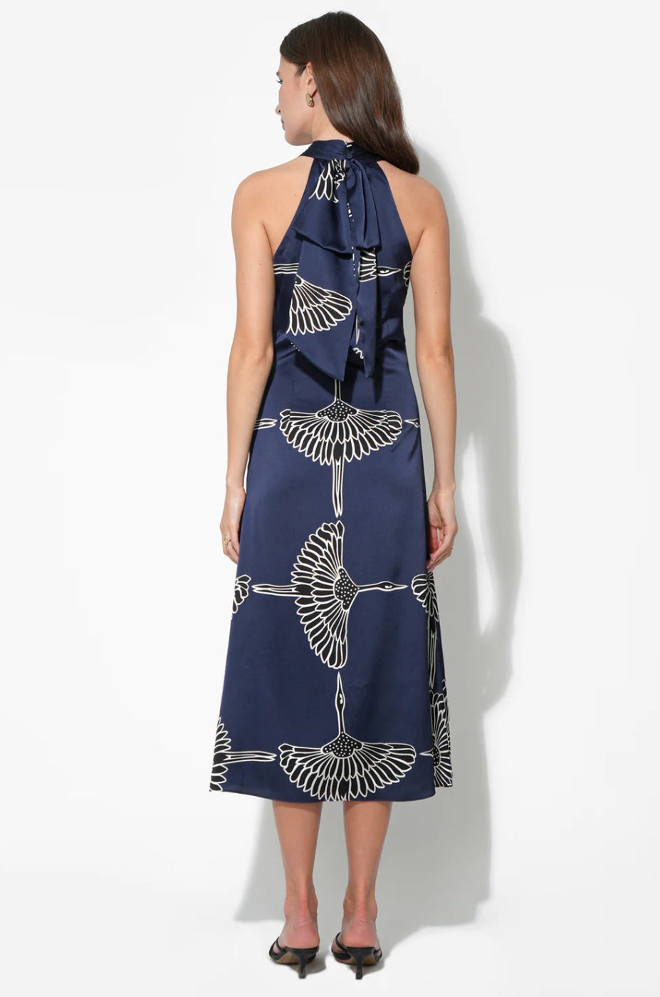 Cecilia Halter Ribbon Tie Satin Midi Dress