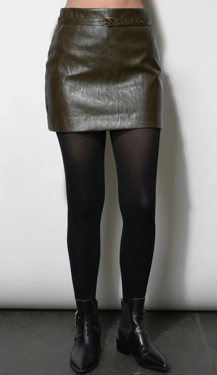 Fleur Faux Leather Mini Skirt With Belt