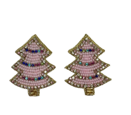 Pink Sparkle Tree Stud Earrings