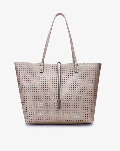 Departure Tote In Perforated Square Platinum/Silver