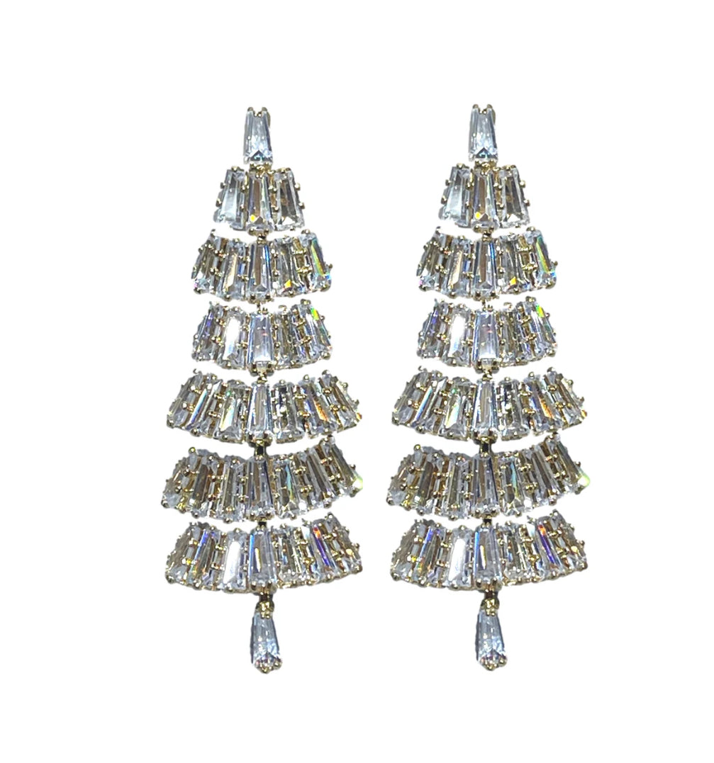 Baguette Crystal Christmas Tree Holiday Statement Earrings