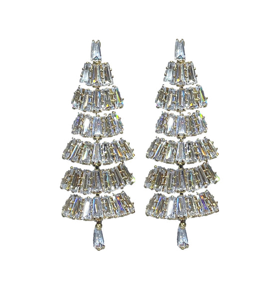 Baguette Crystal Christmas Tree Holiday Statement Earrings