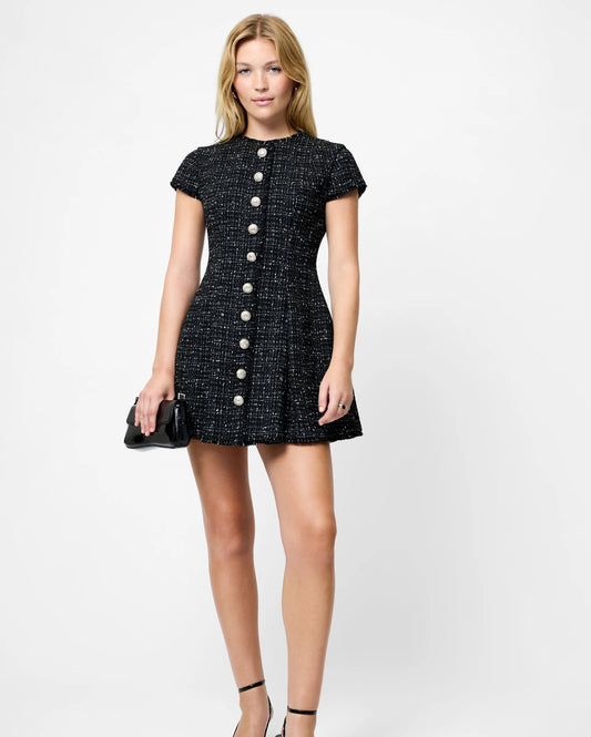 Speckled Tweed Pleated Mini Dress