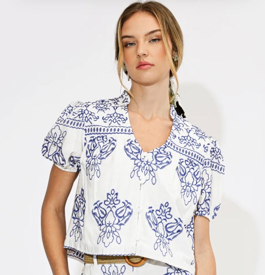Caitlin Embroidered Short Sleeve Top