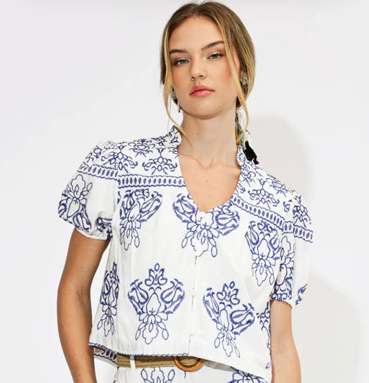 Caitlin Embroidered Short Sleeve Top
