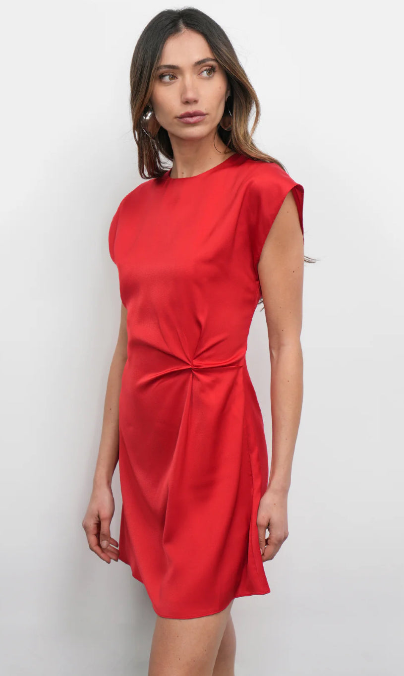 Watson Doman Sleeve Satin Side Twist Mini Dress