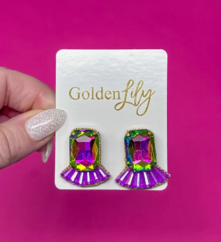 Mardi Gras Statement Gem Stud Earrings