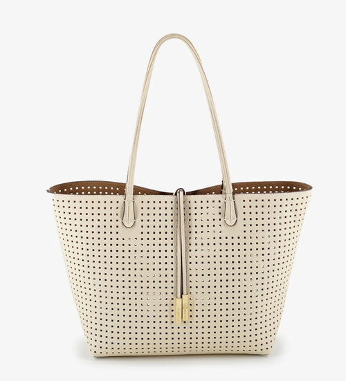 Departure Tote In Perforated Square Cream/Taupe