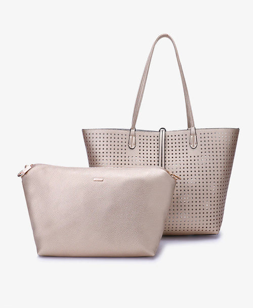 Departure Tote In Perforated Square Platinum/Silver