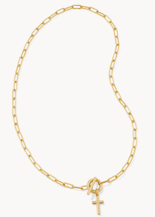 Cross Link And Chain Necklace Gold Metal