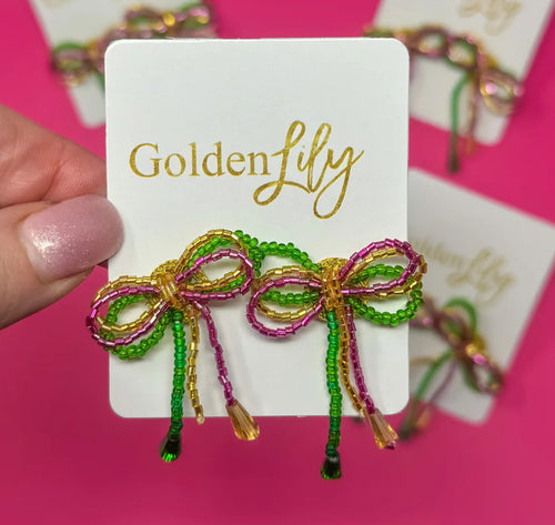 Mini Mardi Gras Bow Earrings