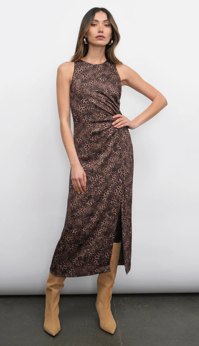 Marli Ruched Tie Front Midi Dress