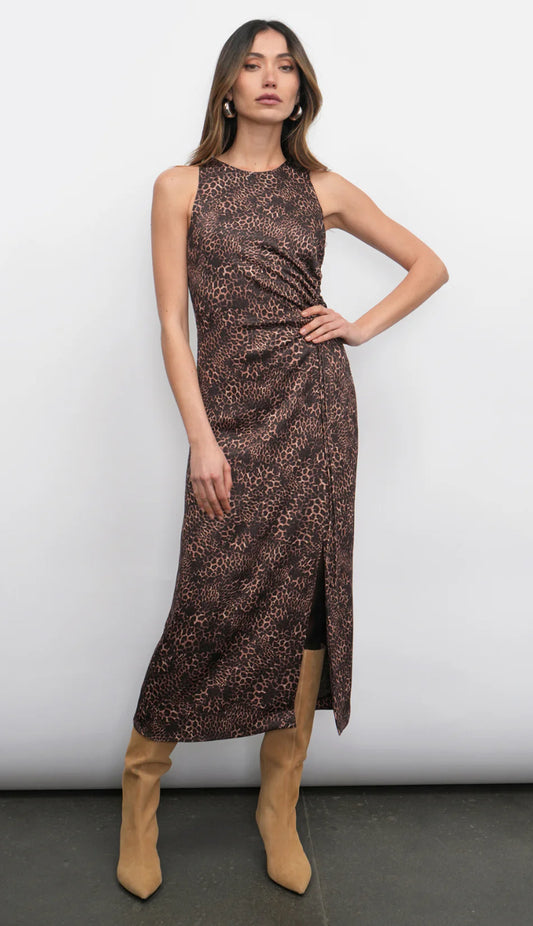 Marli Ruched Tie Front Midi Dress