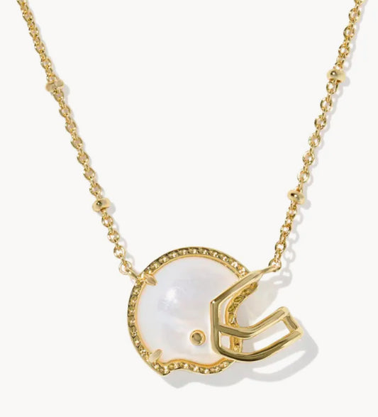 Football Helmet Pendant Necklace Ivory MOP