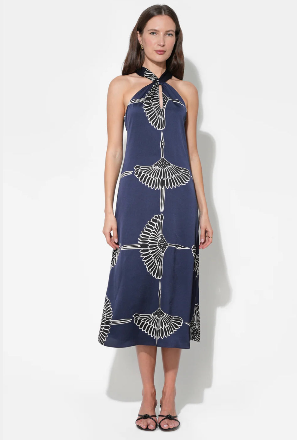 Cecilia Halter Ribbon Tie Satin Midi Dress