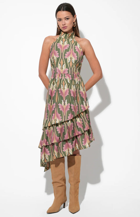 Chriselle High Neck Tiered Floral Midi Dress