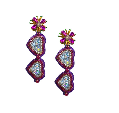 Mardi Gras Sunglass Earrings in Purple